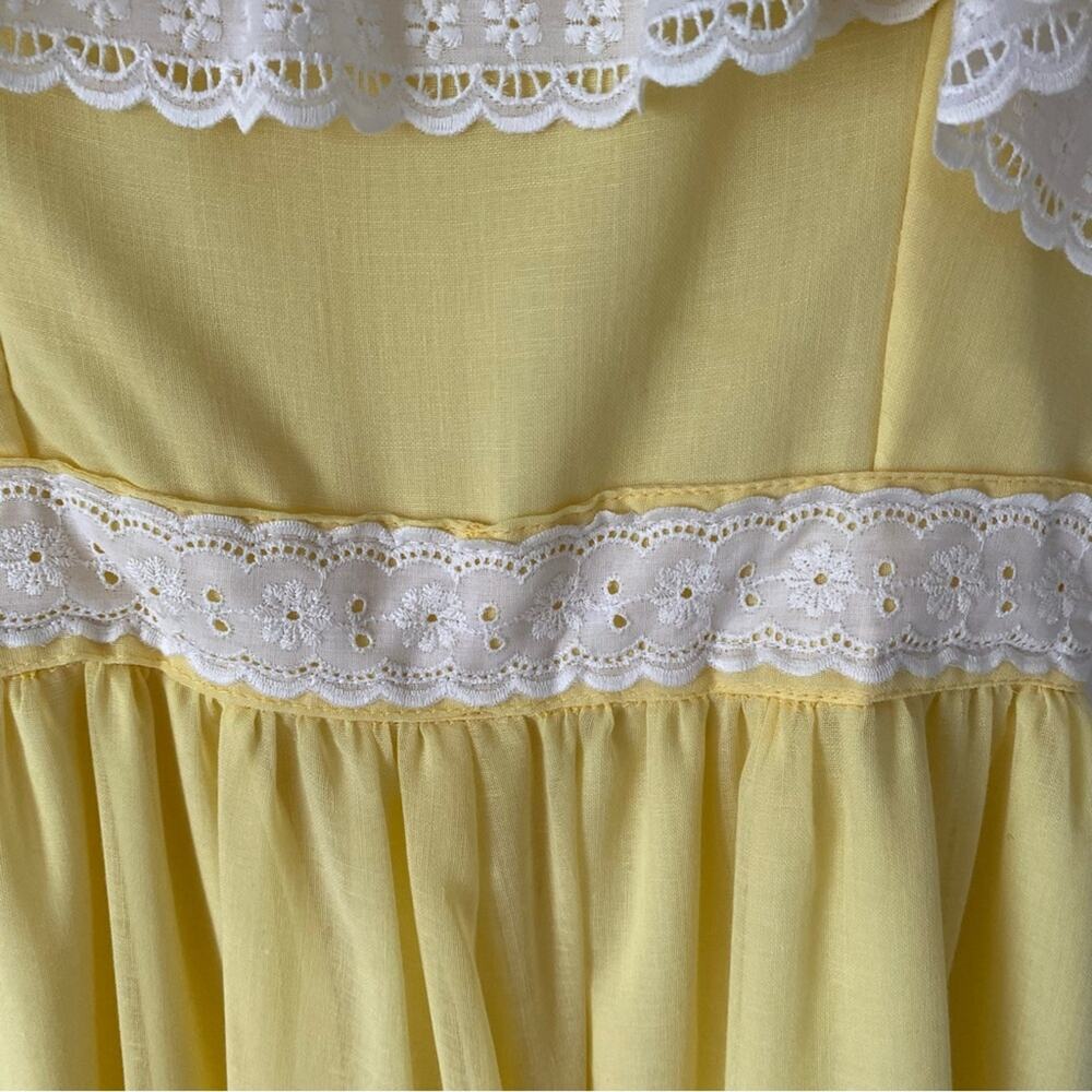 Vintage Handmade Boho Yellow White Lace Trim Ruffle Maxi Dress size small - Picture 9 of 10
